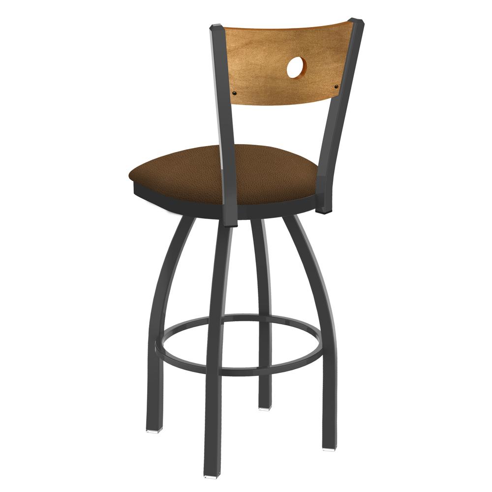 830 Voltaire 36" Swivel Counter Stool with Pewter Finish, Medium Back, and Rein Thatch Seat. Picture 2