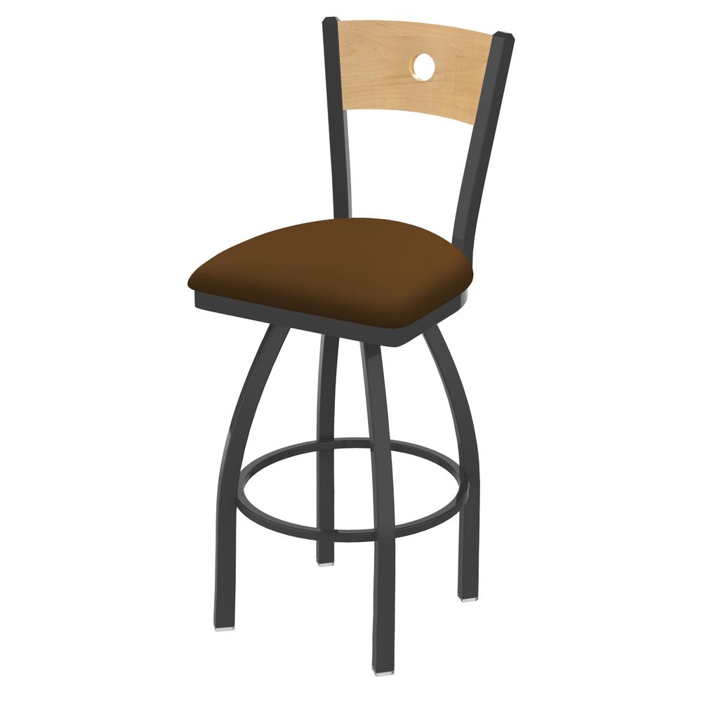 830 Voltaire 30" Swivel Counter Stool with Pewter Finish, Natural Back, and Canter Thatch Seat. Picture 1