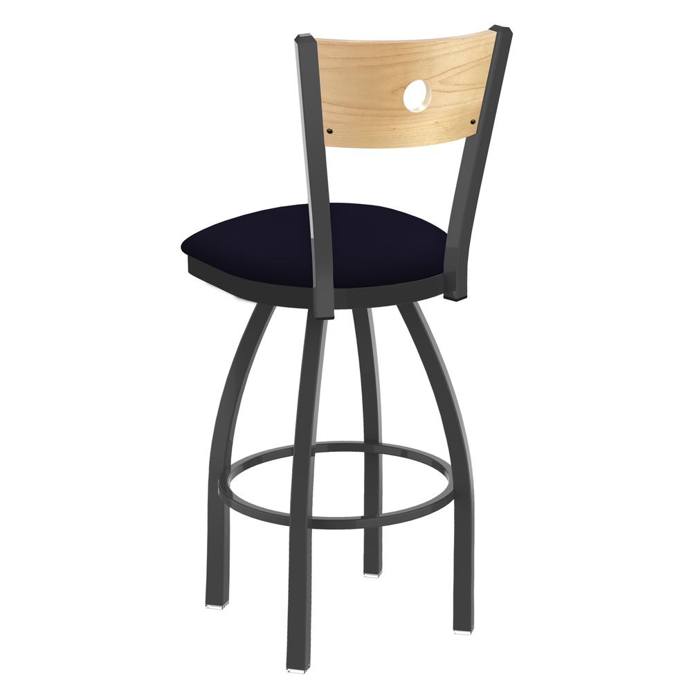 830 Voltaire 36" Swivel Counter Stool with Pewter Finish, Natural Back, and Canter Twilight Seat. Picture 2