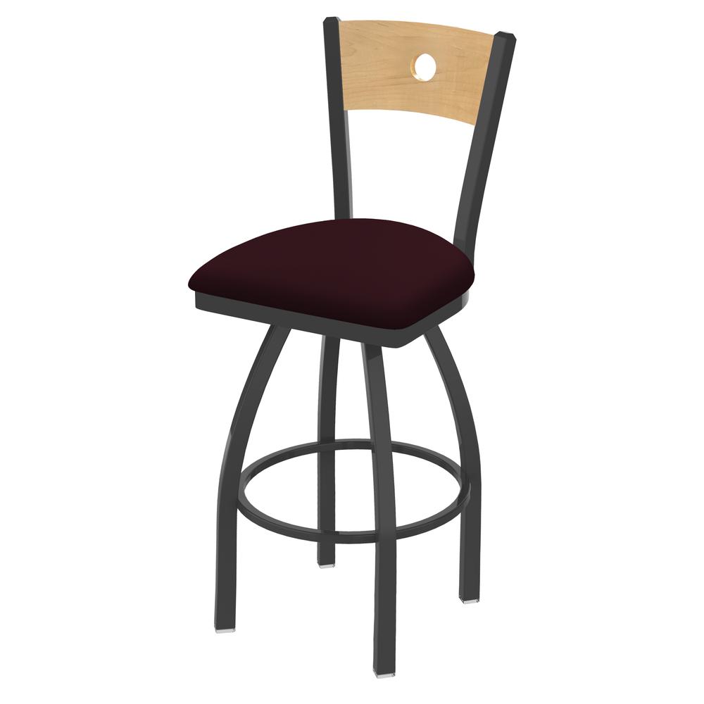 830 Voltaire 30" Swivel Counter Stool with Pewter Finish, Natural Back, and Canter Bordeaux Seat. The main picture.