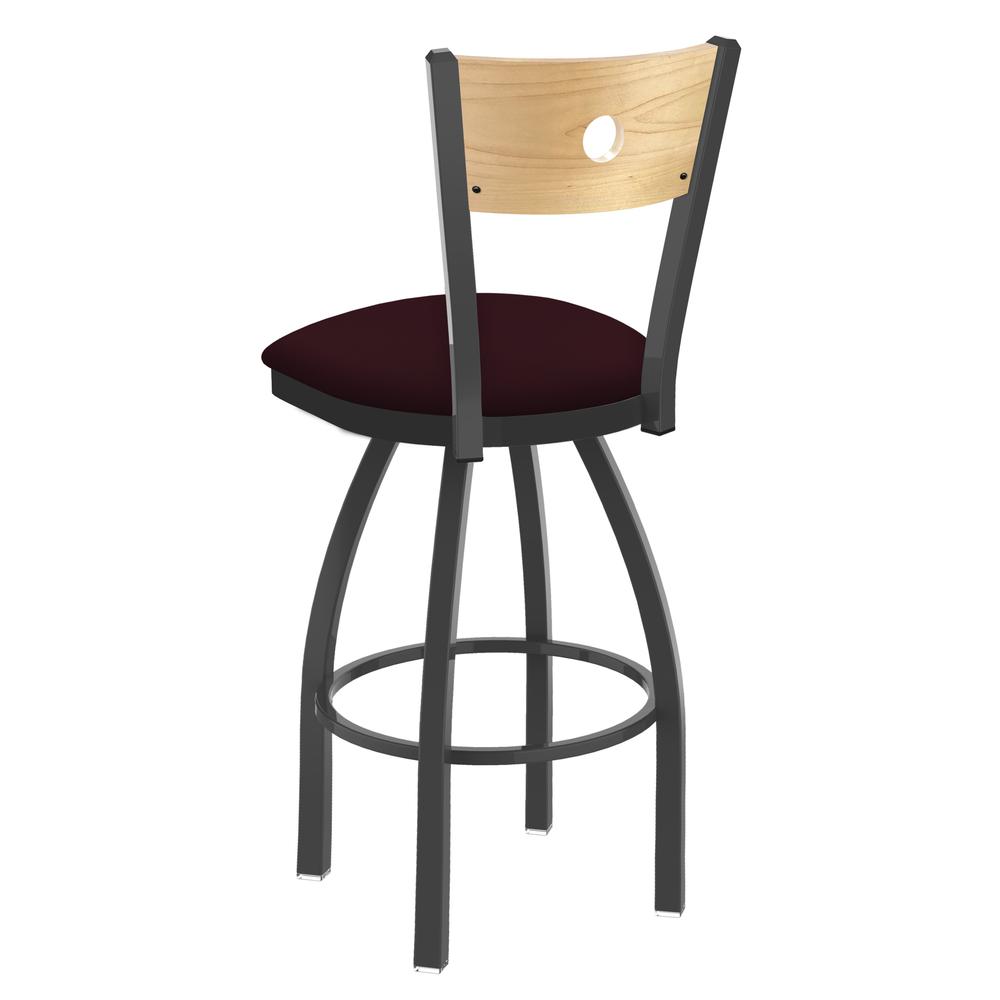 830 Voltaire 36" Swivel Counter Stool with Pewter Finish, Natural Back, and Canter Bordeaux Seat. Picture 2