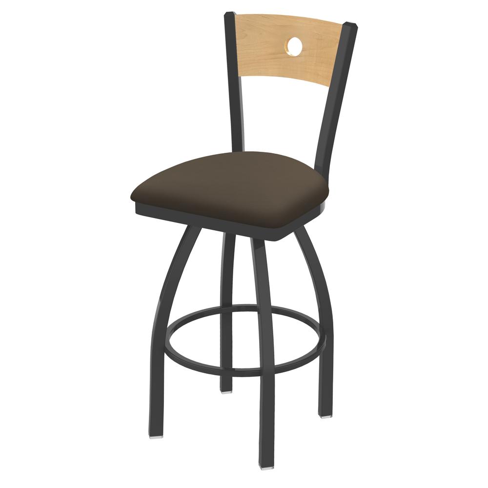 830 Voltaire 30" Swivel Counter Stool with Pewter Finish, Natural Back, and Canter Earth Seat. Picture 1