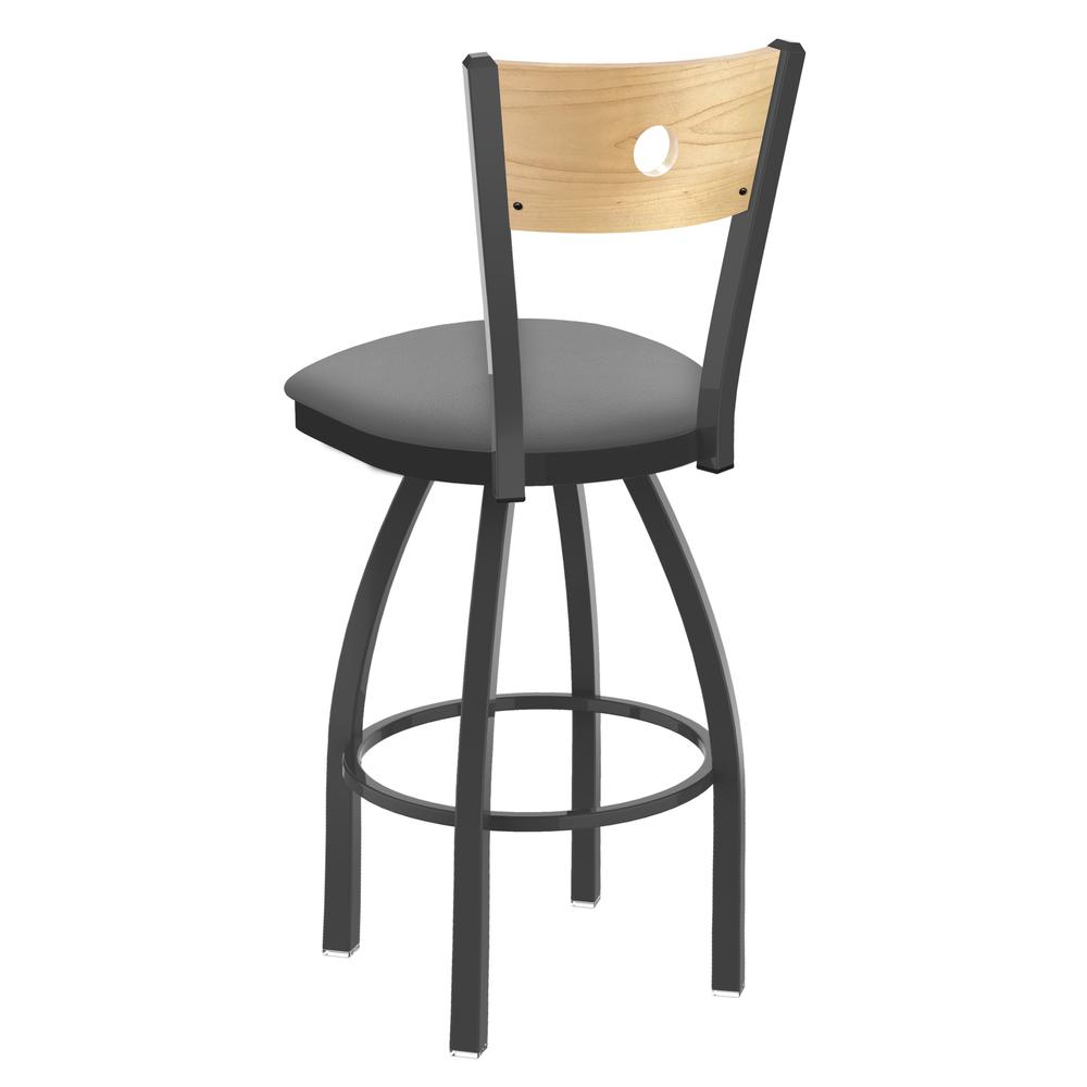 830 Voltaire 36" Swivel Counter Stool with Pewter Finish, Natural Back, and Canter Folkstone Grey Seat. Picture 2