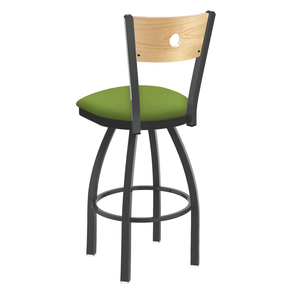 830 Voltaire 36" Swivel Counter Stool with Pewter Finish, Natural Back, and Canter Kiwi Green Seat. Picture 2