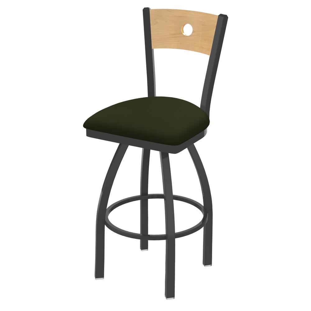 830 Voltaire 30" Swivel Counter Stool with Pewter Finish, Natural Back, and Canter Pine Seat. Picture 1