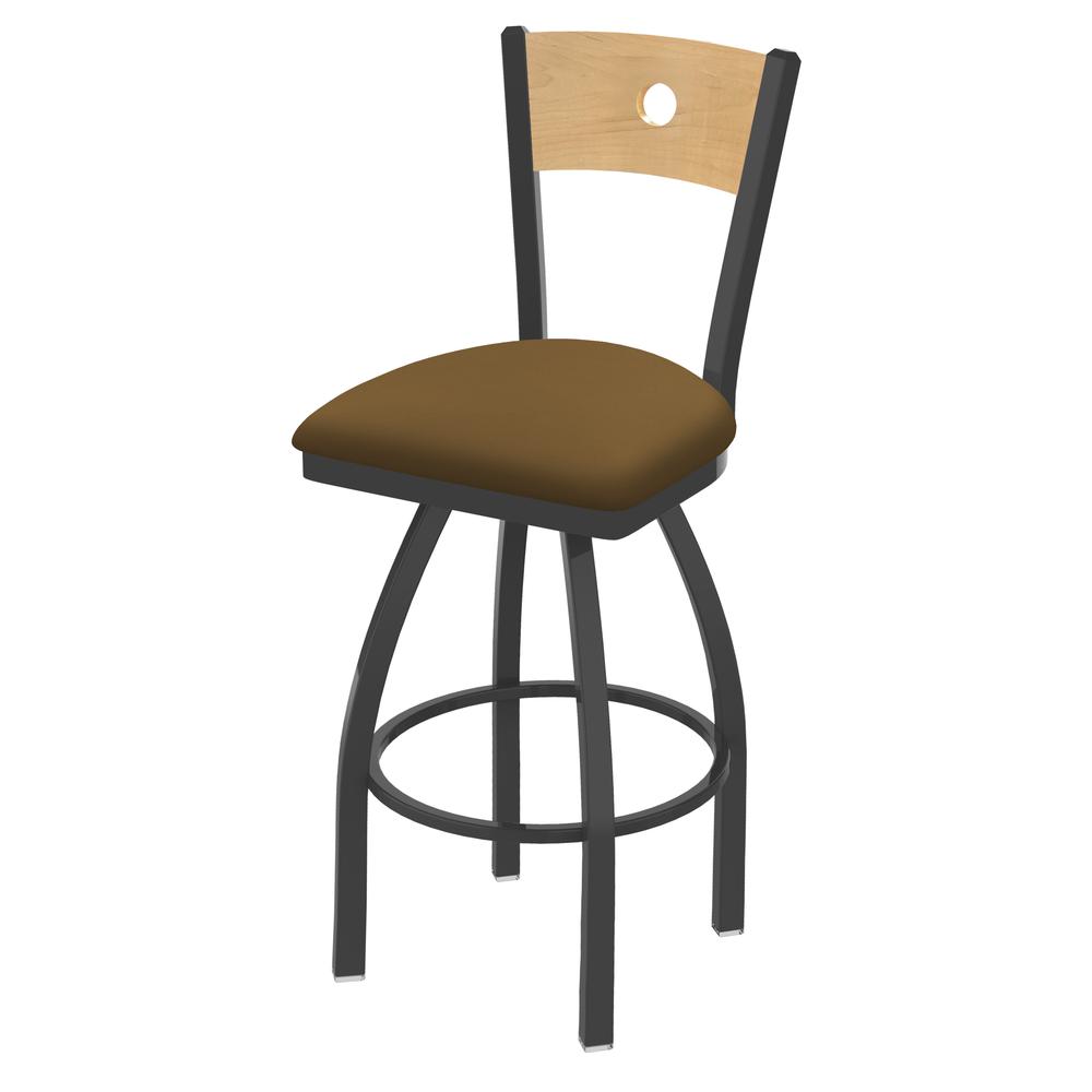 830 Voltaire 30" Swivel Counter Stool with Pewter Finish, Natural Back, and Canter Saddle Seat. Picture 1