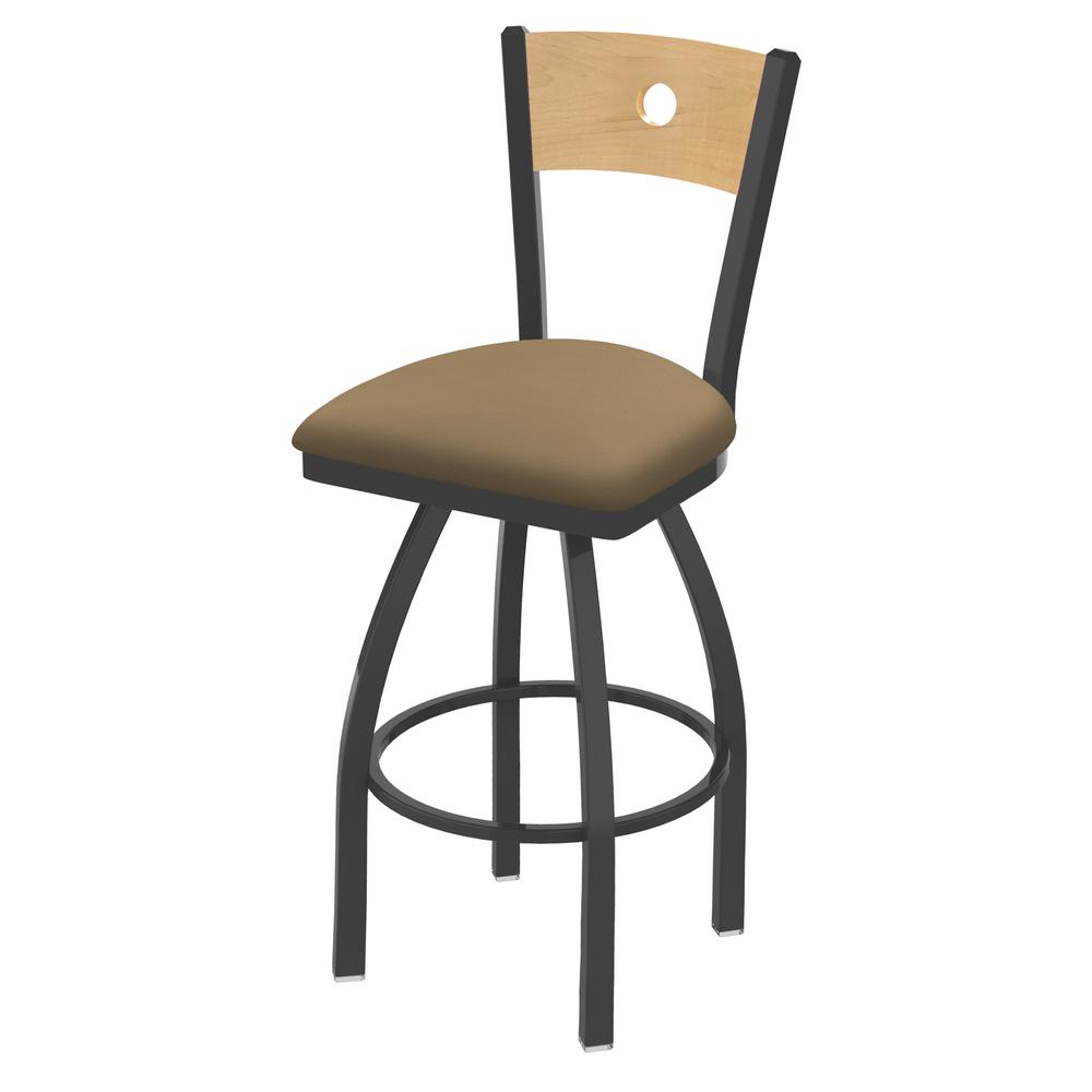 830 Voltaire 30" Swivel Counter Stool with Pewter Finish, Natural Back, and Canter Sand Seat. Picture 1