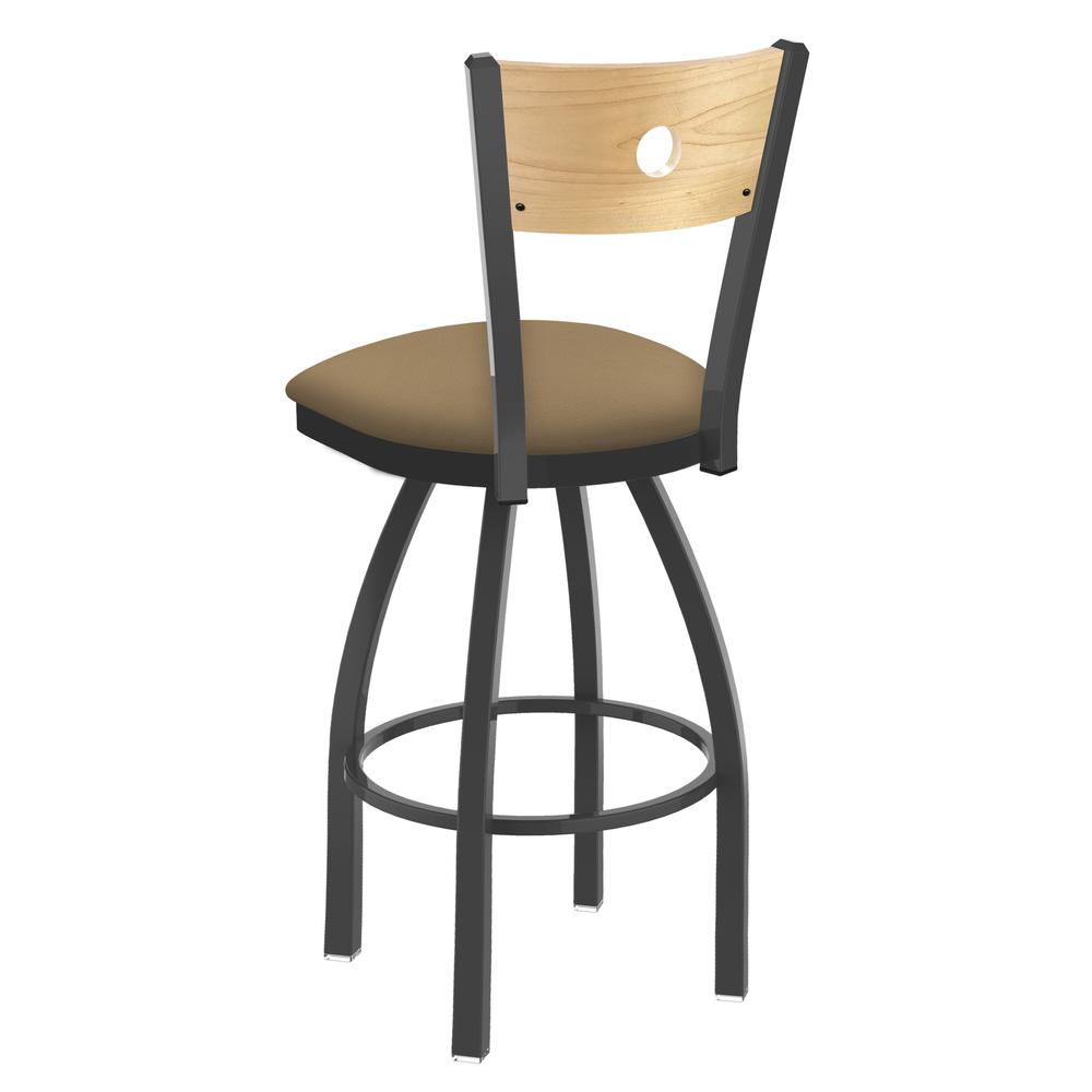 830 Voltaire 36" Swivel Counter Stool with Pewter Finish, Natural Back, and Canter Sand Seat. Picture 2