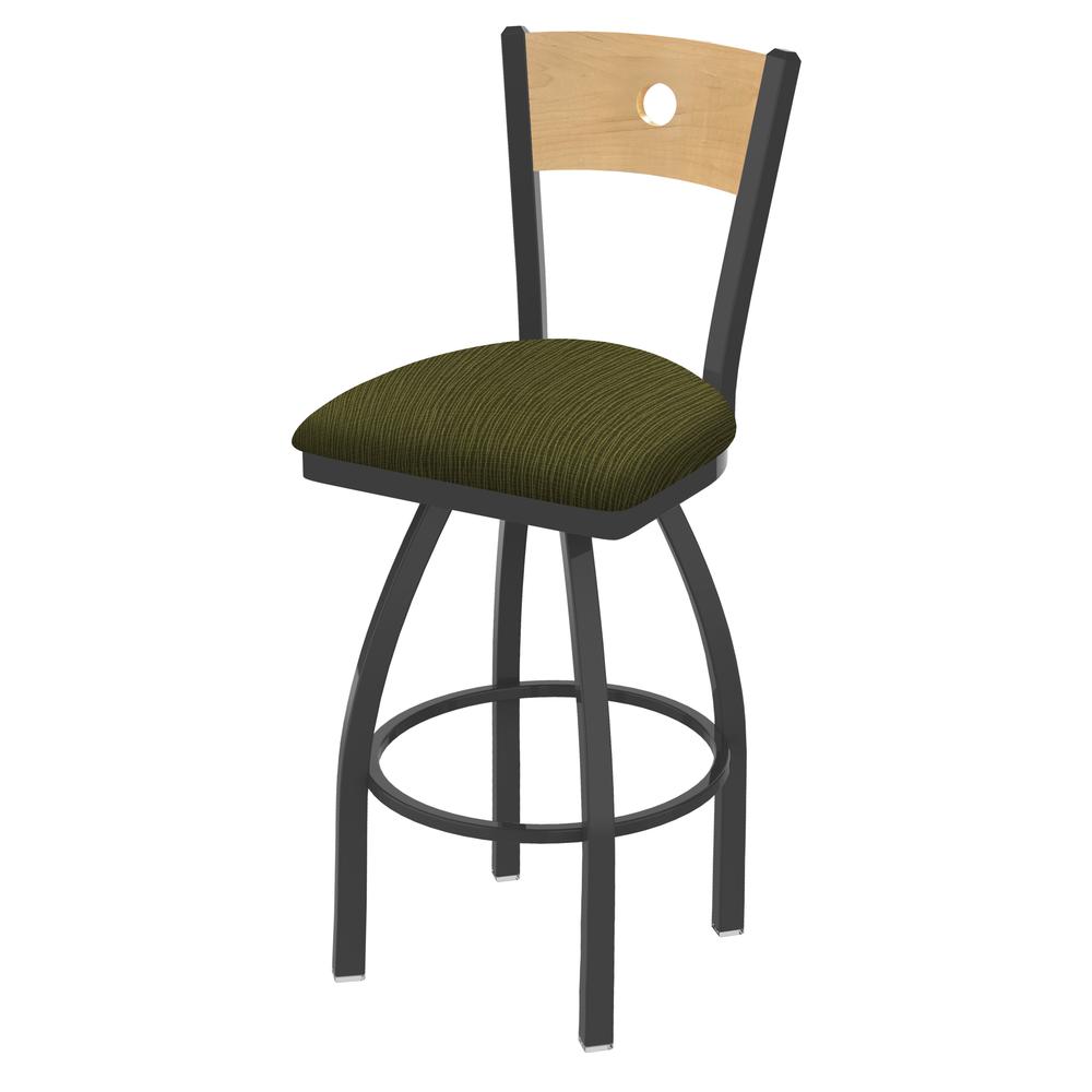 830 Voltaire 30" Swivel Counter Stool with Pewter Finish, Natural Back, and Graph Parrot Seat. Picture 1