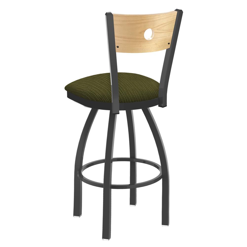 830 Voltaire 36" Swivel Counter Stool with Pewter Finish, Natural Back, and Graph Parrot Seat. Picture 2