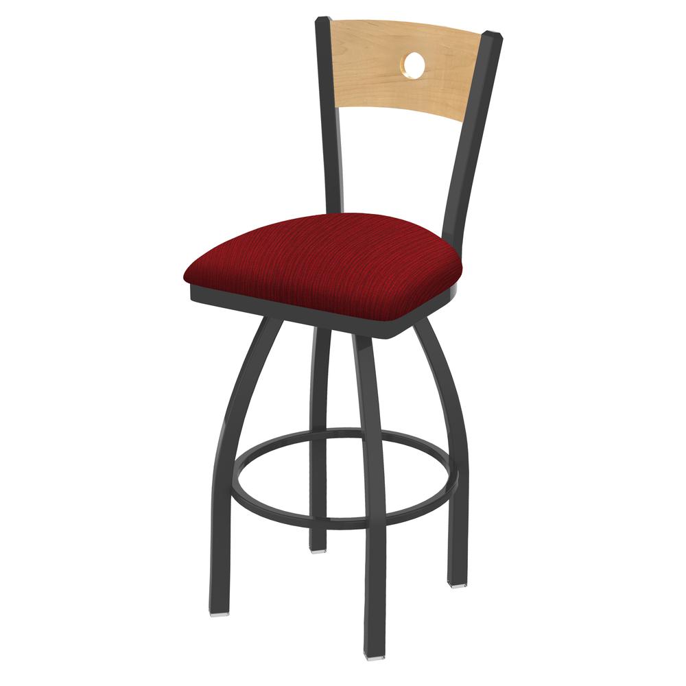 830 Voltaire 30" Swivel Counter Stool with Pewter Finish, Natural Back, and Graph Ruby Seat. Picture 1