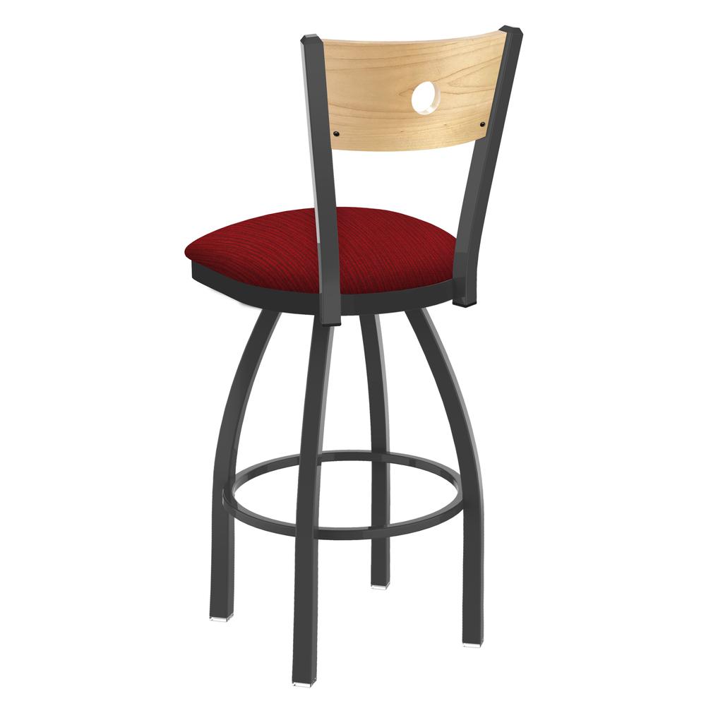 830 Voltaire 36" Swivel Counter Stool with Pewter Finish, Natural Back, and Graph Ruby Seat. Picture 2
