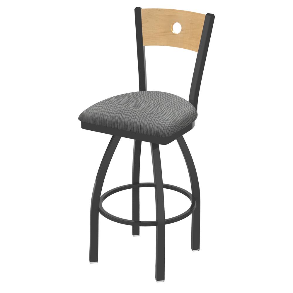830 Voltaire 30" Swivel Counter Stool with Pewter Finish, Natural Back, and Graph Alpine Seat. Picture 1