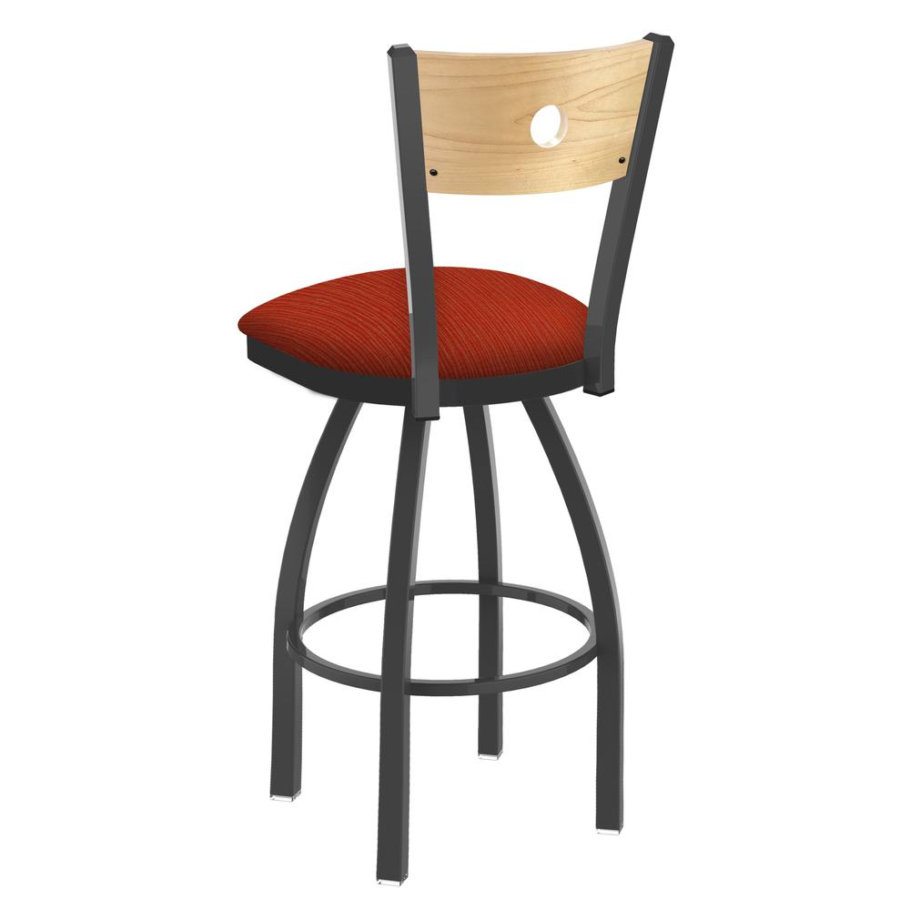 830 Voltaire 36" Swivel Counter Stool with Pewter Finish, Natural Back, and Graph Poppy Seat. Picture 2