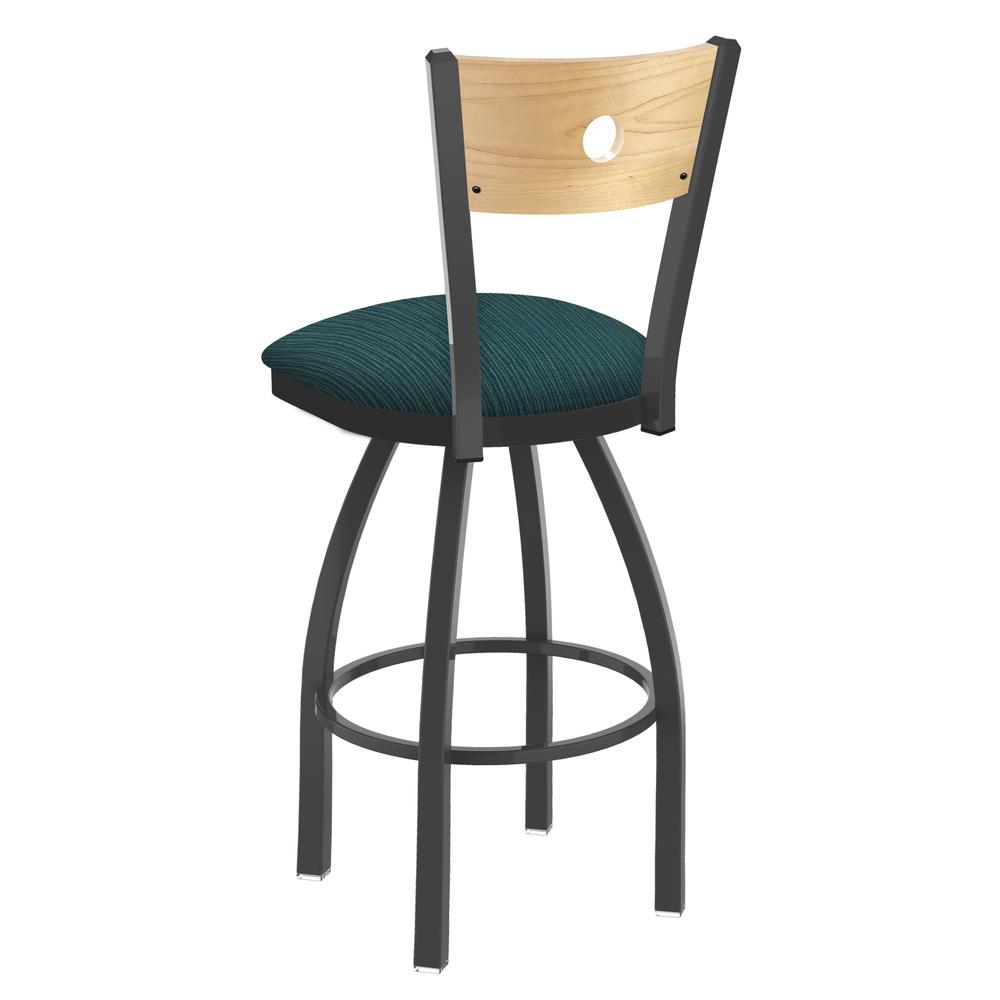 830 Voltaire 36" Swivel Counter Stool with Pewter Finish, Natural Back, and Graph Tidal Seat. Picture 2