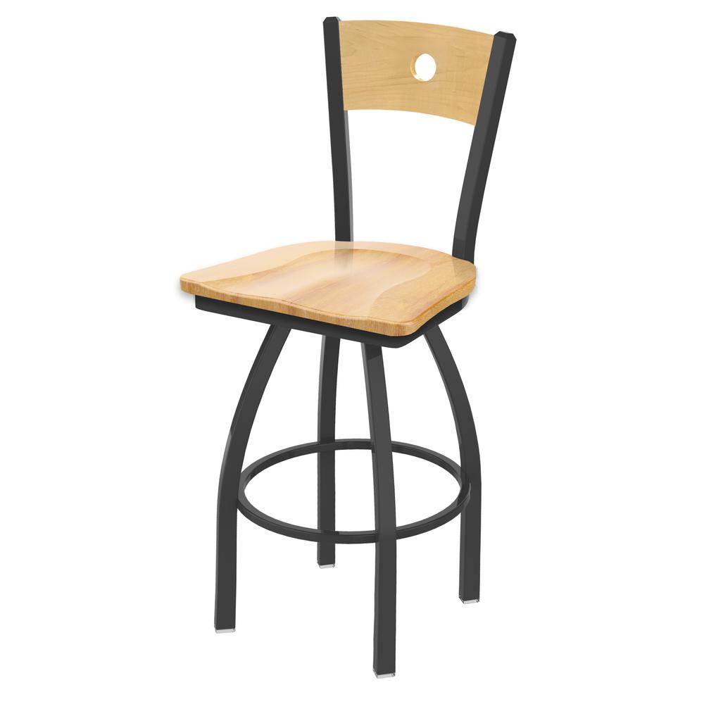 830 Voltaire 30" Swivel Counter Stool with Pewter Finish, Natural Back, and Natural Maple Seat. Picture 1