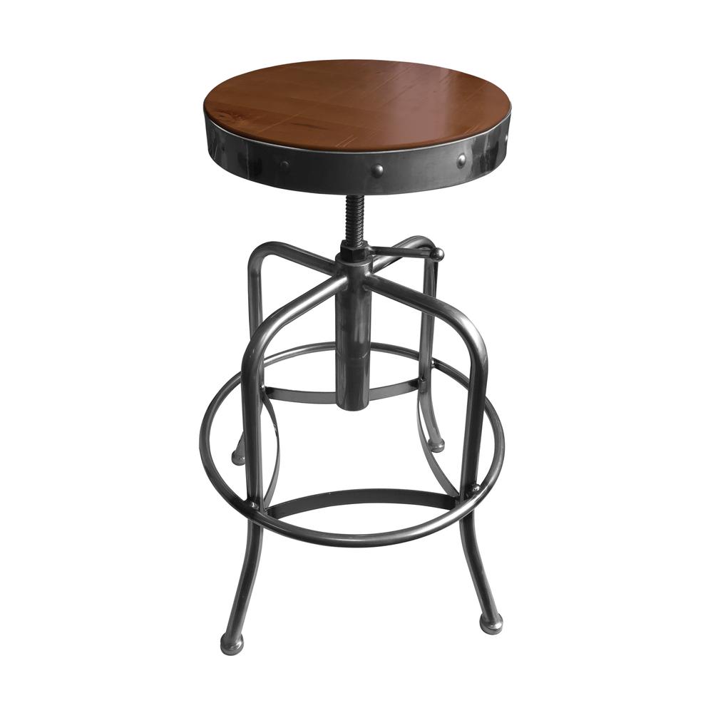 910 Industrial-Adjustable Stool with Clear Coat Finish and Medium Distressed Hardwood Seat. Picture 2