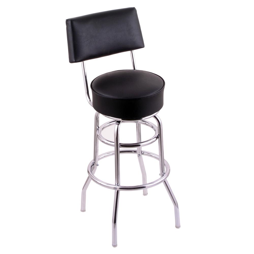 C7C4 Classic Series 30" Bar Stool with Chrome Finish, Black Vinyl Seat and Back, and 360 swivel. Picture 1