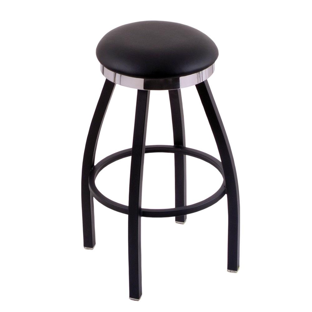 C8B2C Classic Series 30" Bar Stool with Black Wrinkle Finish, Black Vinyl Seat, Flat Chrome Accent Ring, and 360 swivel. Picture 1