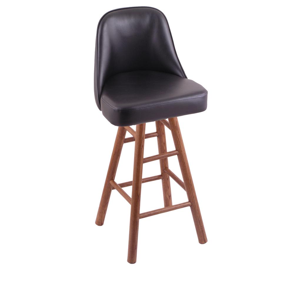 Grizzly 30" Swivel Bar Stool with Smooth Oak Legs, Medium Finish. Picture 1