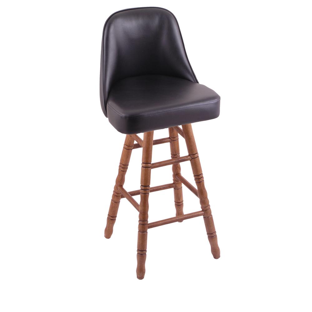 Grizzly 30" Swivel Bar Stool with Turned Oak Legs, Medium Finish. Picture 1
