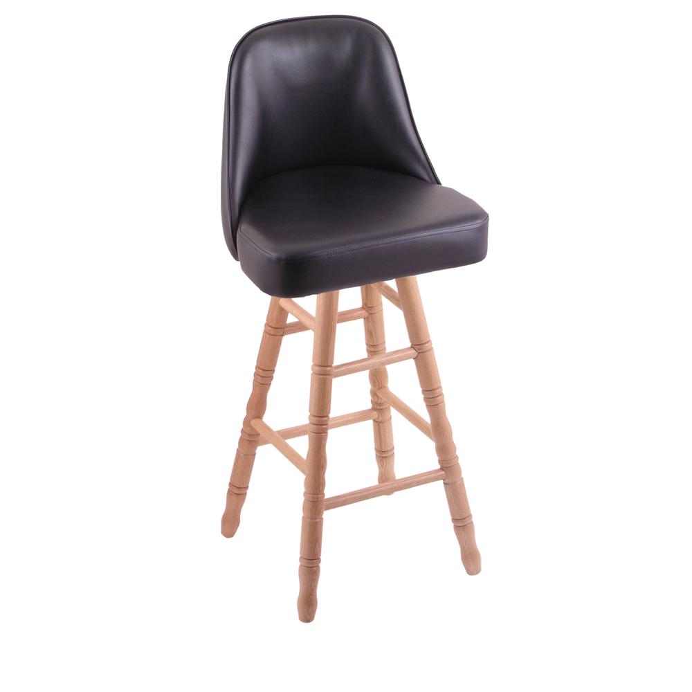Grizzly 30" Swivel Bar Stool with Turned Oak Legs, Natural Finish. Picture 1