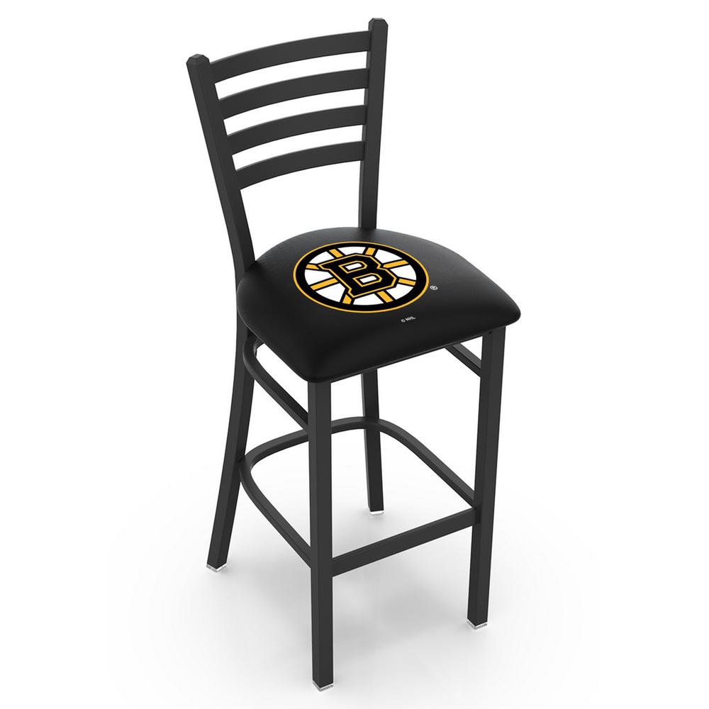 L004 - 30" Black Wrinkle Boston Bruins Stationary Bar Stool with Ladder Style Back by Holland Bar Stool Co.. Picture 1