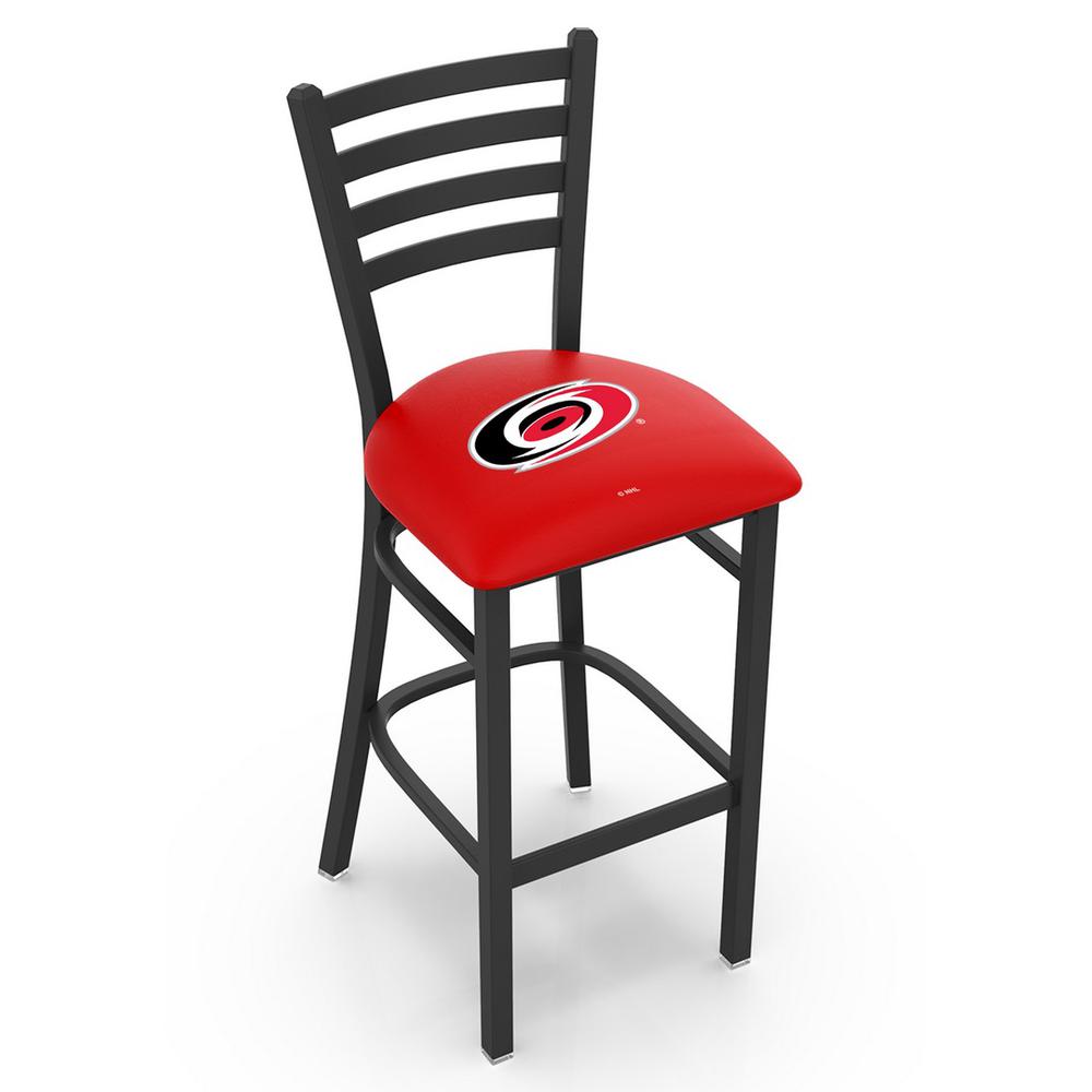 L004 - 30" Black Wrinkle Carolina Hurricanes Stationary Bar Stool with Ladder Style Back by Holland Bar Stool Co.. Picture 1
