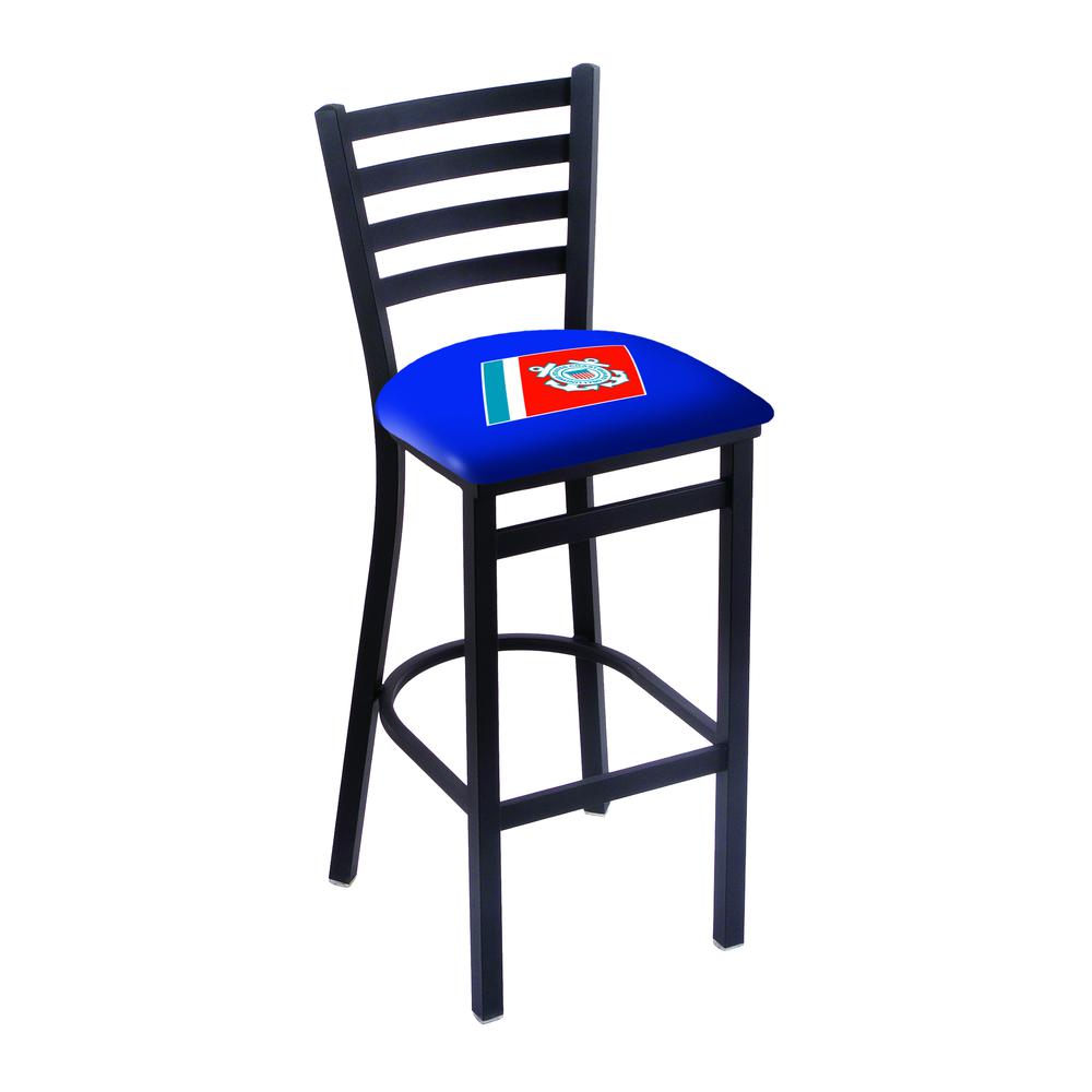 L004 - 30" Black Wrinkle U.S. Coast Guard Stationary Bar Stool with Ladder Style Back by Holland Bar Stool Co.. Picture 1
