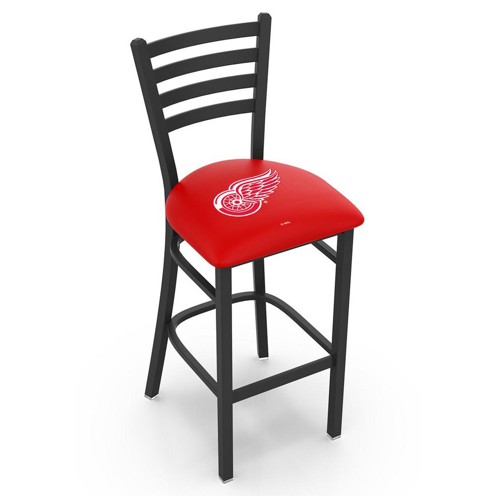 L004 - 30" Black Wrinkle Detroit Red Wings Stationary Bar Stool with Ladder Style Back by Holland Bar Stool Co.. Picture 1