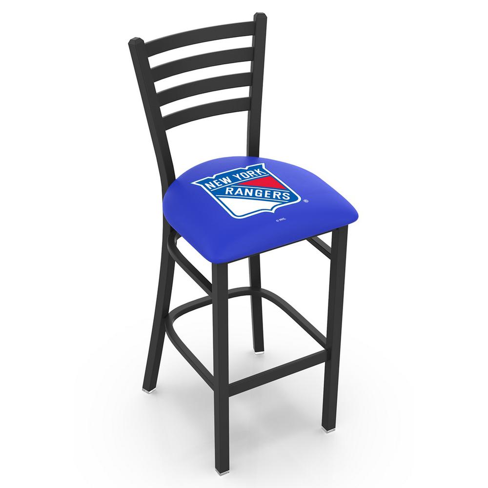 L004 - 30" Black Wrinkle New York Rangers Stationary Bar Stool with Ladder Style Back by Holland Bar Stool Co.. Picture 1