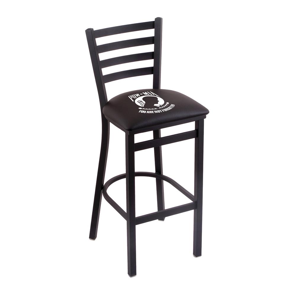 L004 - 30" Black Wrinkle POW/MIA Stationary Bar Stool with Ladder Style Back by Holland Bar Stool Co.. Picture 1