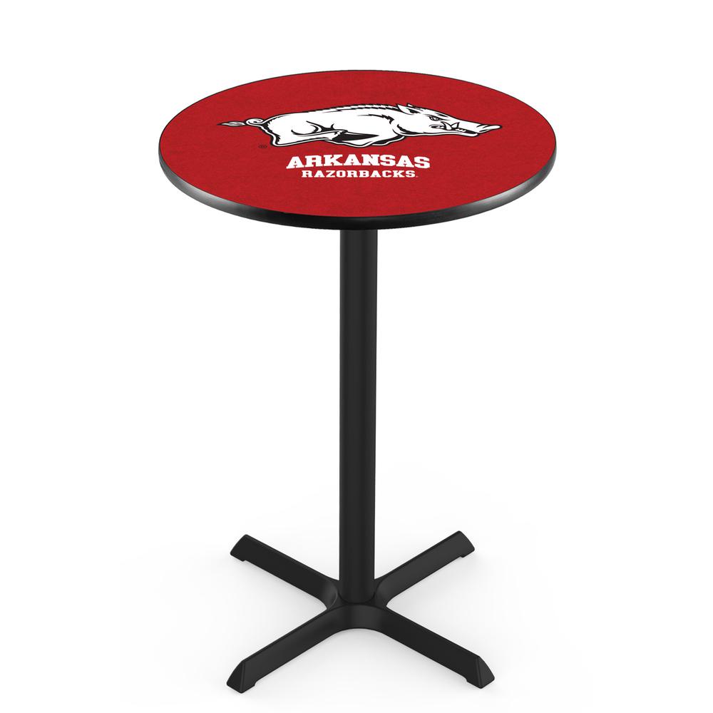L211 University of Arkansas 36" Tall - 36" Top Pub Table with Black Wrinkle Finish. Picture 1