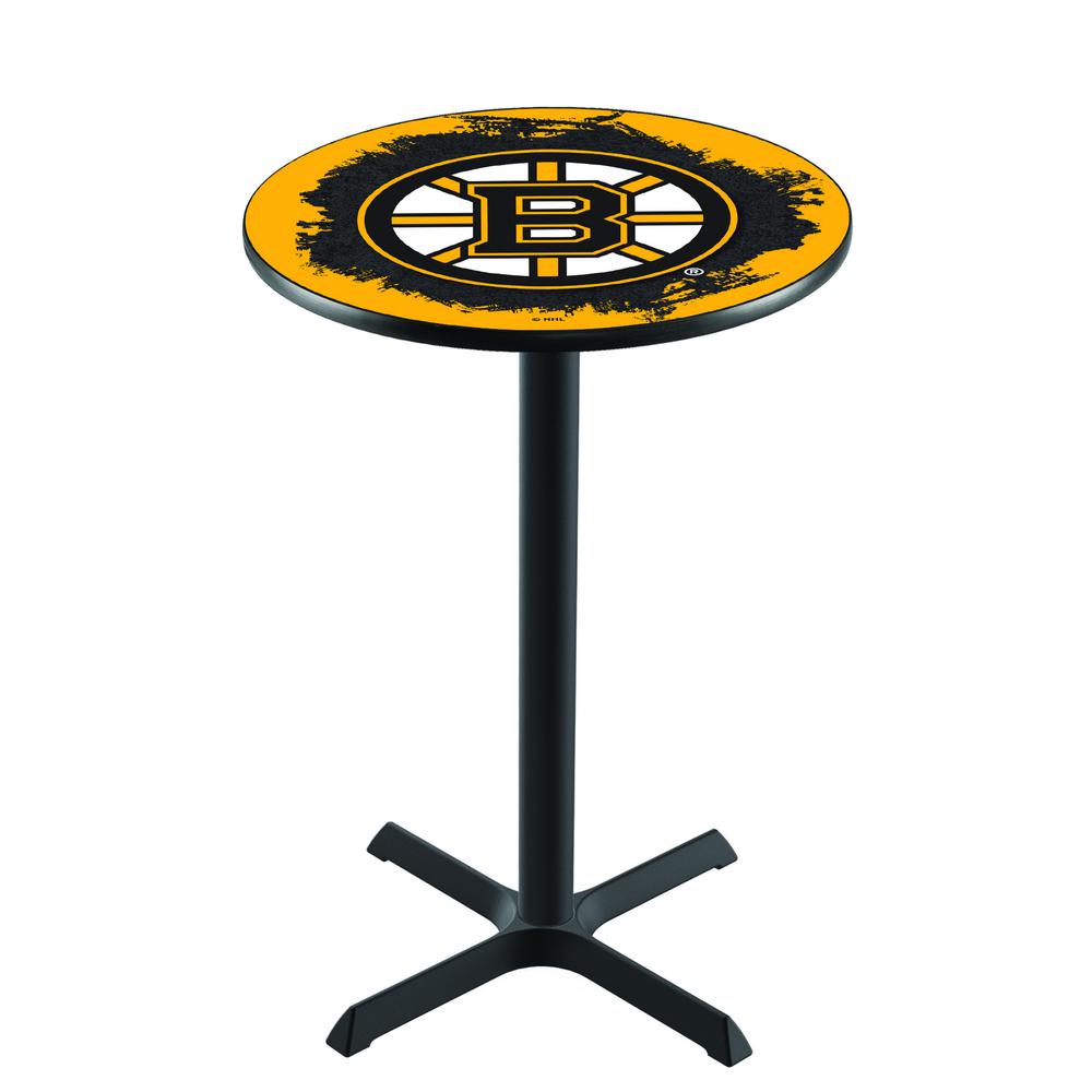 L211 Boston Bruins 36' Tall - 36' Top Pub Table w/ Black Wrinkle Finish (4307). Picture 1