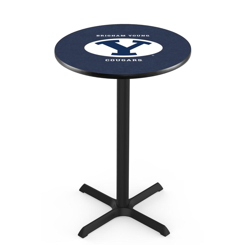 L211 Brigham Young University 42" Tall - 36" Top Pub Table with Black Wrinkle Finish. Picture 1