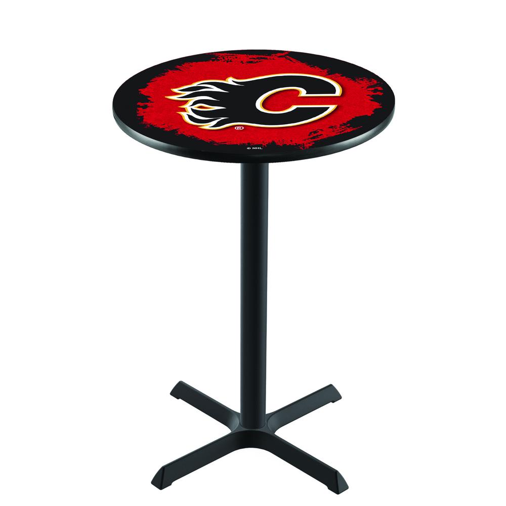 L211 Calgary Flames 36' Tall - 36' Top Pub Table w/ Black Wrinkle Finish (4352). Picture 1