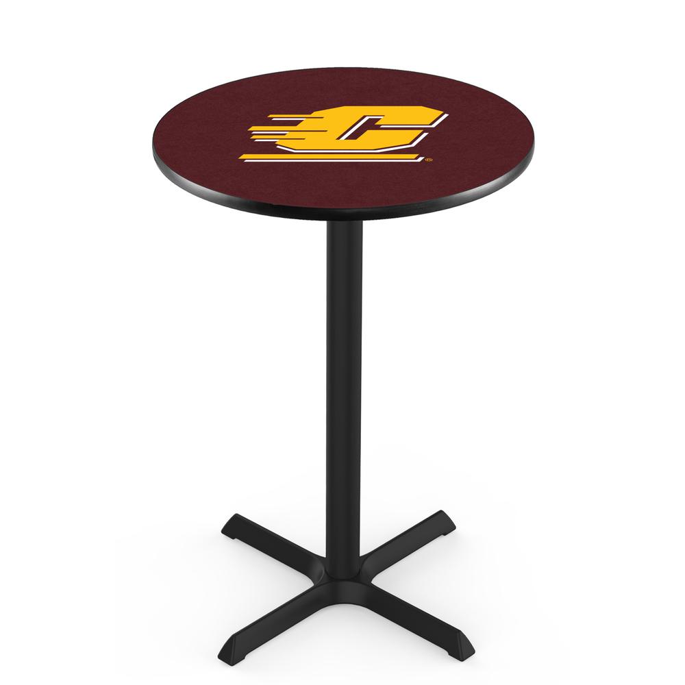 L211 Central Michigan University 36" Tall - 36" Top Pub Table with Black Wrinkle Finish. Picture 1
