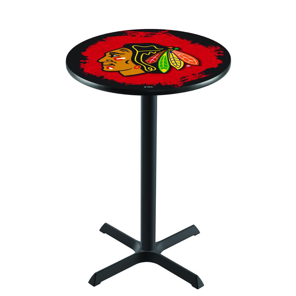 L211 Chicago Blackhawks (Red Background) 36' Tall - 36' Top Pub Table w/ Black Wrinkle Finish (4437). Picture 1
