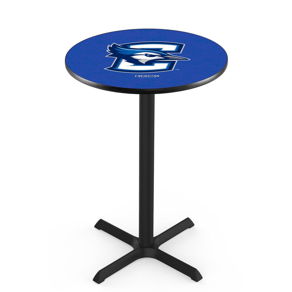 L211 Creighton University 36" Tall - 36" Top Pub Table with Black Wrinkle Finish. Picture 1