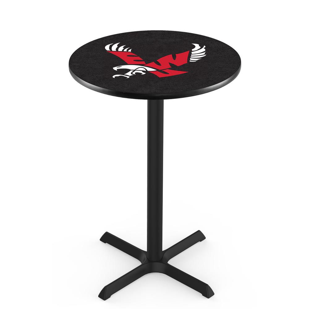 L211 Eastern Washington University 36" Tall - 36" Top Pub Table with Black Wrinkle Finish. Picture 1
