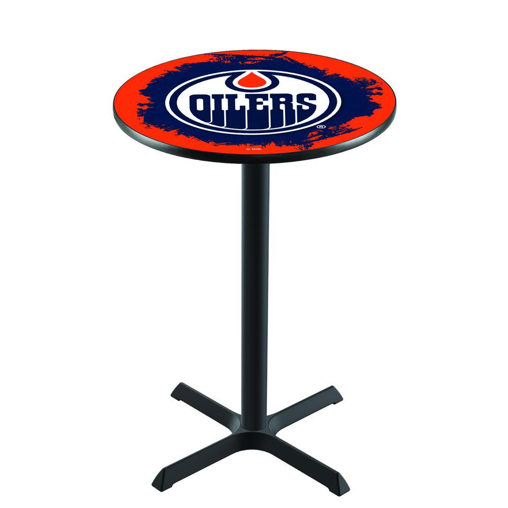L211 Edmonton Oilers 36" Tall - 36" Top Pub Table with Black Wrinkle Finish (4604). Picture 1