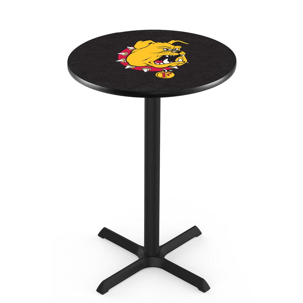 L211 Ferris State University 36" Tall - 36" Top Pub Table with Black Wrinkle Finish. Picture 1