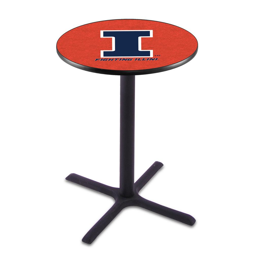 L211 University of Illinois 36" Tall - 36" Top Pub Table with Black Wrinkle Finish. Picture 1