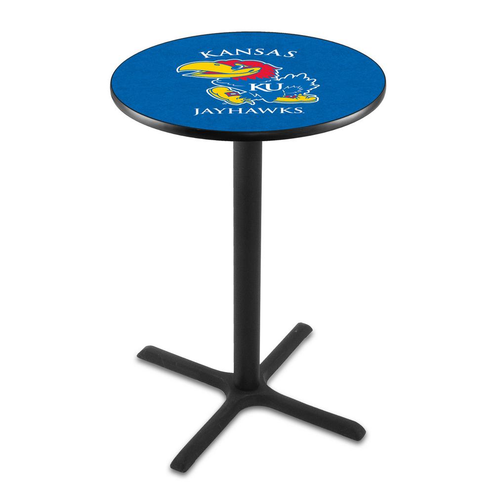 L211 University of Kansas 36" Tall - 36" Top Pub Table with Black Wrinkle Finish. Picture 1