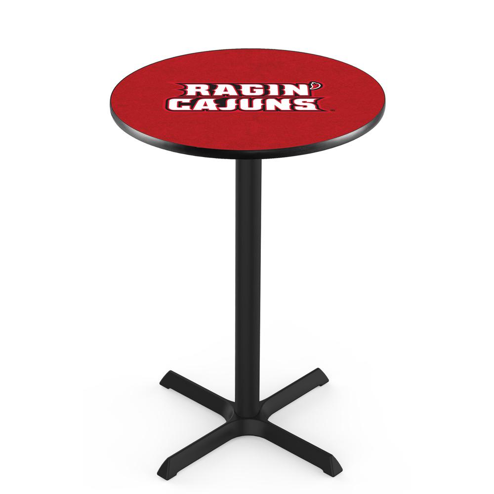 L211 University of Louisiana at Lafayette 36" Tall - 36" Top Pub Table with Black Wrinkle Finish. Picture 1