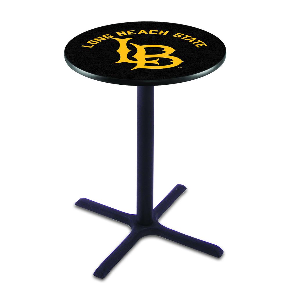 L211 Long Beach State University 36" Tall - 36" Top Pub Table with Black Wrinkle Finish. Picture 1