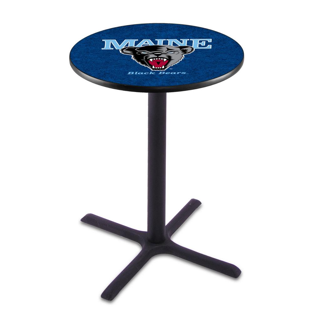 L211 University of Maine 36" Tall - 36" Top Pub Table with Black Wrinkle Finish. Picture 1
