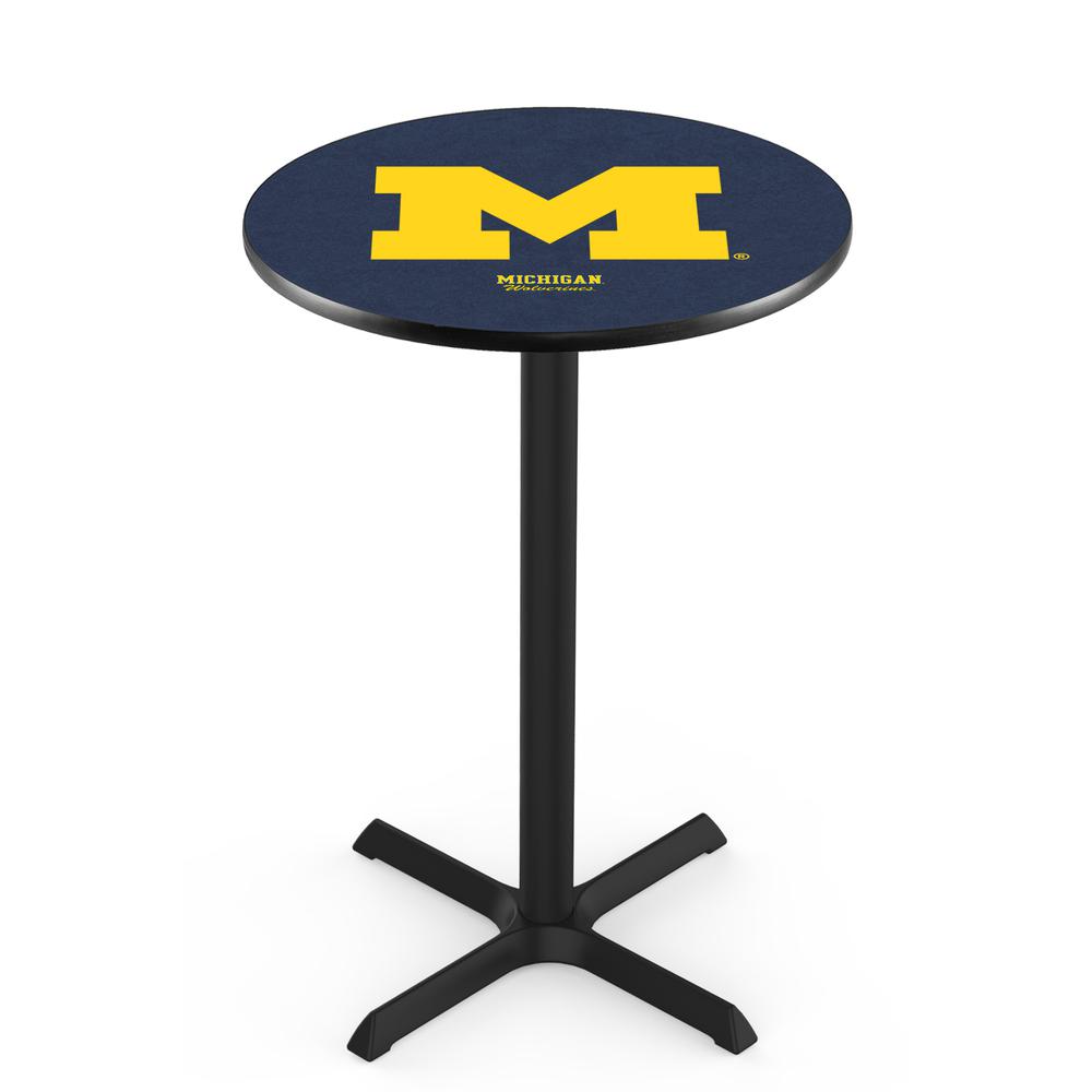 L211 University of Michigan 36' Tall - 36' Top Pub Table w/ Black Wrinkle Finish. Picture 1