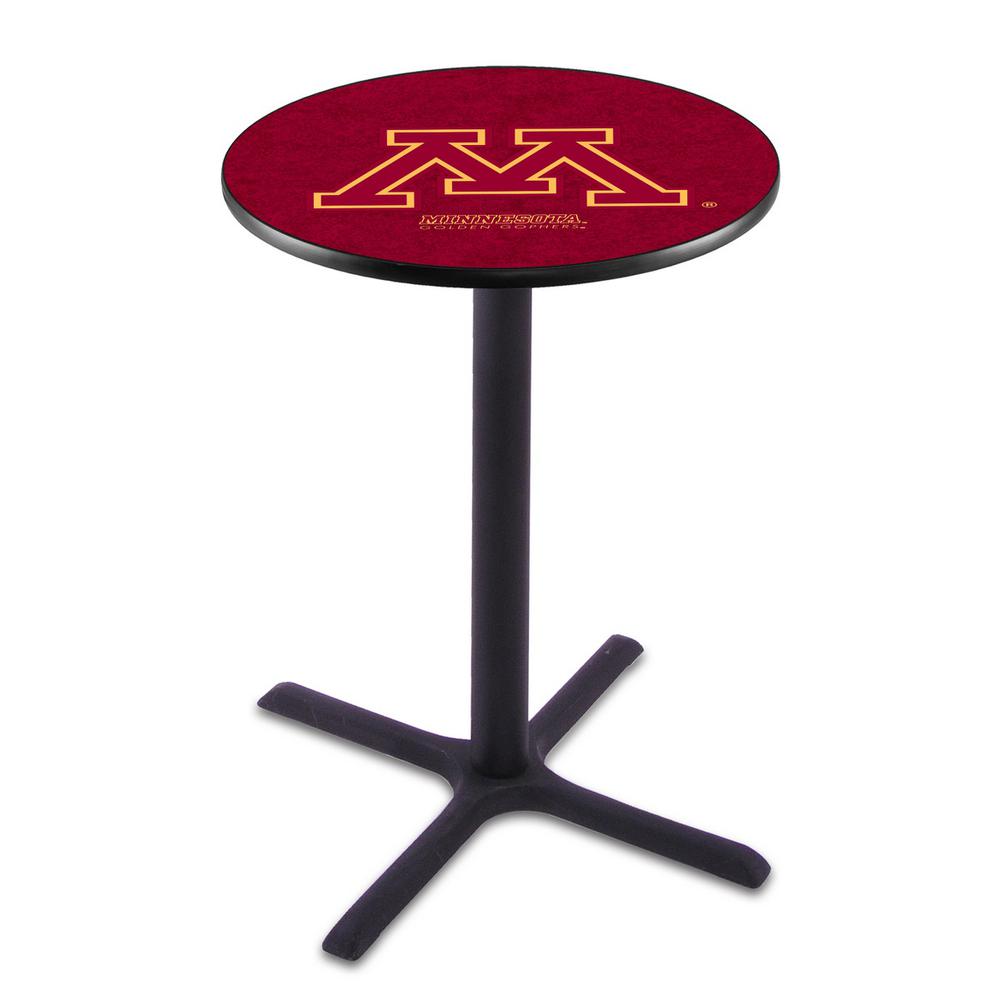 L211 University of Minnesota 36" Tall - 36" Top Pub Table with Black Wrinkle Finish. Picture 1