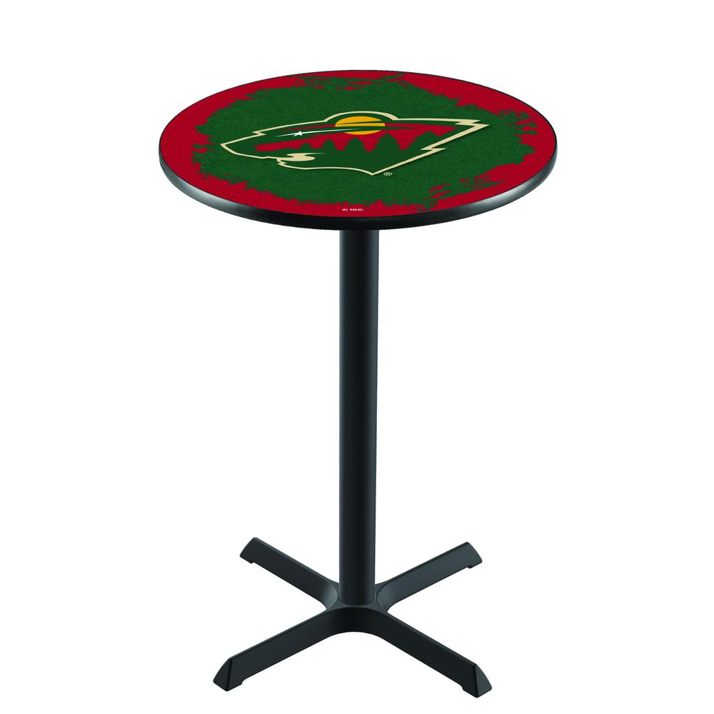 L211 Minnesota Wild 36" Tall - 36" Top Pub Table with Black Wrinkle Finish (5014). Picture 1